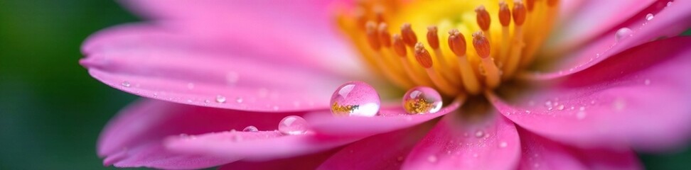 Tiny water drops clinging to delicate flower petals, drops, microscopic