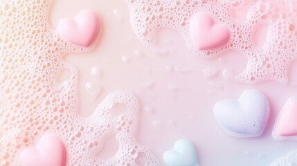 Pastel Heart Shaped Soaps In Bubbly Water