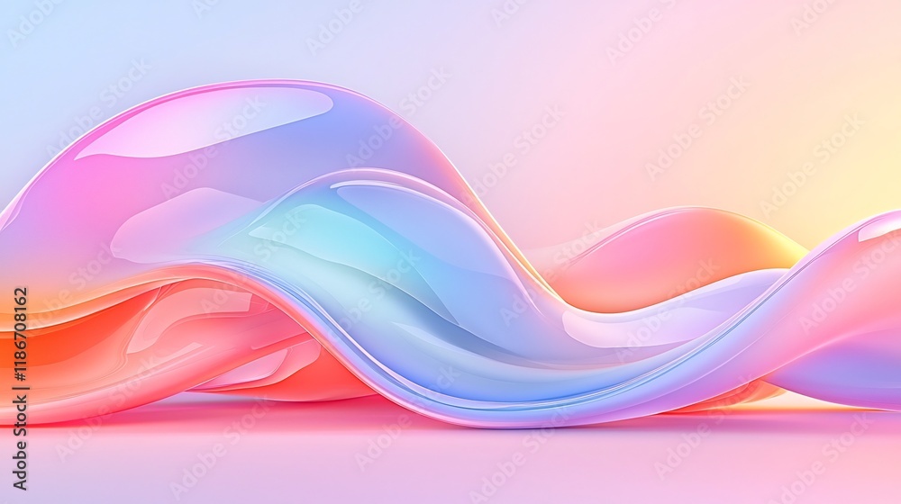 Poster mesmerizing abstract background design with dynamic wavy iridescent shapes in a gradient of vibrant 