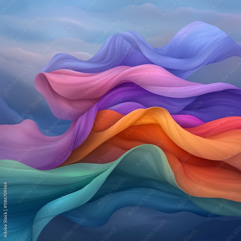 Poster mesmerizing flowing iridescent patterns in vibrant color gradient surreal digital artwork with detai