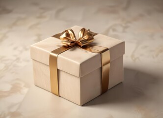 Obraz premium A elegant beige gift box placed on a luxurious velvet surface, luxurious fabric, beige gift box