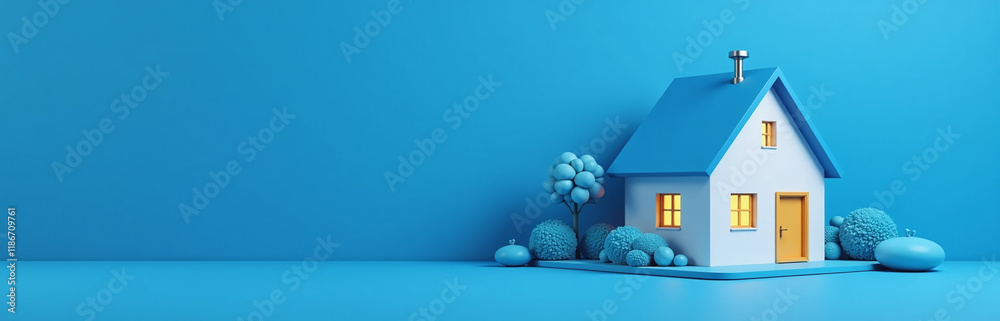 Poster concept for a smart house graphic featuring a modern blue background with clean lines and minimal de