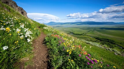 Fototapeta premium Wildflower Trail Mountain Meadow Summer Landscape Vista