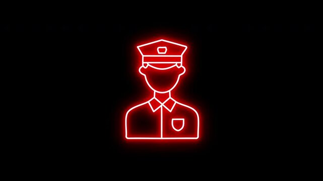 policeman neon icon animation. 4K motion animation.