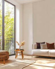 Obraz premium Modern living room with natural light and minimalist decor enhancing comfort and style