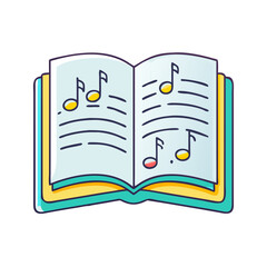 book and musical notes poetry or songbook vector icon, book day vector illustration - simple illustration of book and musical notes poetry or songbook perfect for logos, and book day-themed designs.