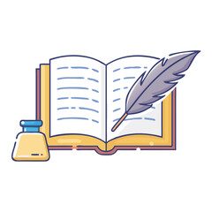 book and quill vector icon, book day vector illustration - simple illustration of book and quill perfect for logos, and book day-themed designs.