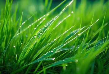high detail macro shot capturing lush green grass blades stunning vibrancy revealing intricate patterns natural beauty, vibrant, texture, leaves, plant