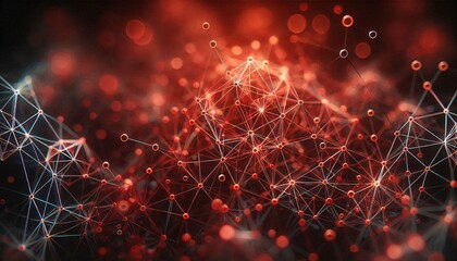 Obraz premium Neural lowpoly AI futuristic red network of abstract connection background