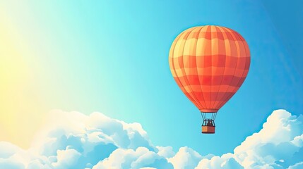 Fototapeta premium Orange Hot Air Balloon Soaring Above Fluffy Clouds