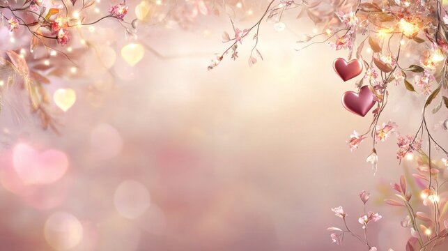 beautiful blurred background with hearts and romatic colors