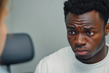 A person with a concerned look on their face, possibly showing anxiety or worry