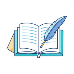 book with feather pen vector icon, book day vector illustration - simple illustration of book with feather pen perfect for logos, and book day-themed designs.