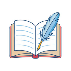book with feather pen vector icon, book day vector illustration - simple illustration of book with feather pen perfect for logos, and book day-themed designs.