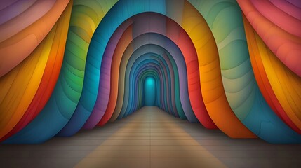 Dazzling abstract and futuristic digital artwork featuring rhythmic iridescent architectural structures in a mesmerizing kaleidoscopic layout with vivid color gradients dynamic overlapping planes