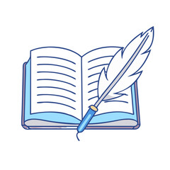 book with feather pen vector icon, book day vector illustration - simple illustration of book with feather pen perfect for logos, and book day-themed designs.