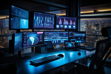 Fototapeta premium Modern JB Systems Technology in a High-Tech Workstation: Data Analytics in Progress