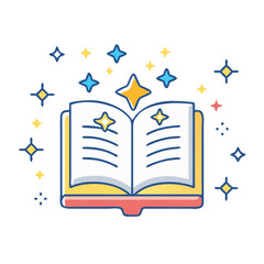 magic book with sparkles vector icon, book day vector illustration - simple illustration of magic book with sparkles perfect for logos, and book day-themed designs.