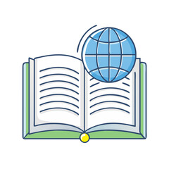 open book with a globe vector icon, book day vector illustration - simple illustration of open book with a globe perfect for logos, and book day-themed designs.