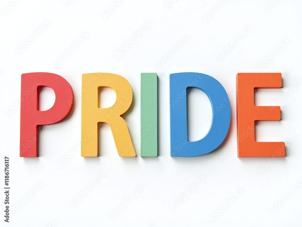 Poster colorful paper letters forming the word pride isolated on a white background with transparent png im