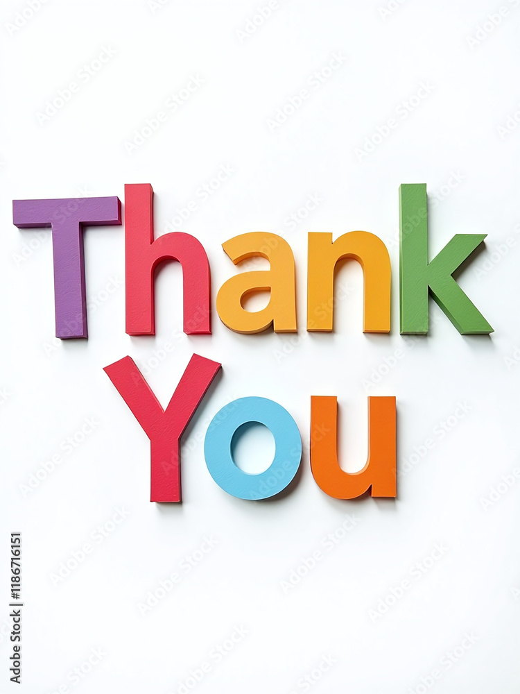 Poster colorful paper letters forming the word thank you are isolated on a white background with a transpar