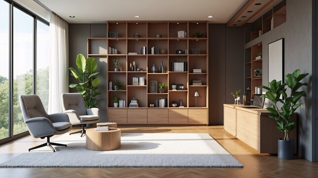 A virtual meeting backdrop featuring a home office and library room, designed using Generative Adversarial Networks, is ideal for online webinars and Zoom meetings 