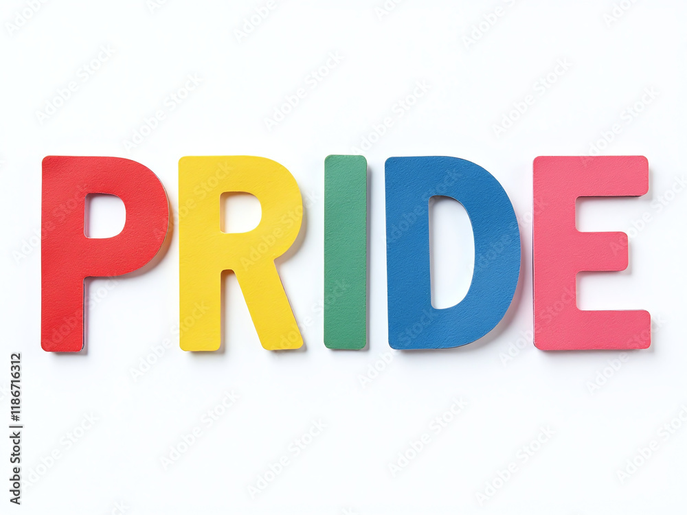 Poster colorful paper letters forming the word pride isolated on a white background with transparent png im