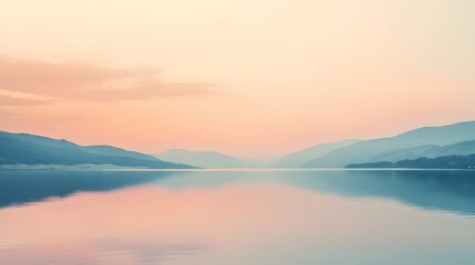 Fototapeta premium Serene Sunset Over Calm Lake Mountainscape
