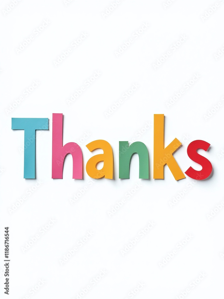 Poster Colorful Paper Letters Are Isolated On A White Background With A Transparent Png Image Of The Word Thanks Written In Bold Font. 00001