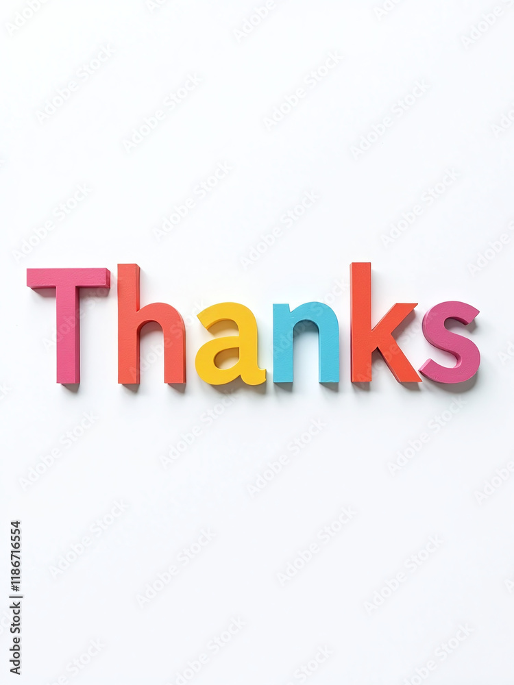 Poster Colorful Paper Letters Are Isolated On A White Background With A Transparent Png Image Of The Word Thanks Written In Bold Font. 00002