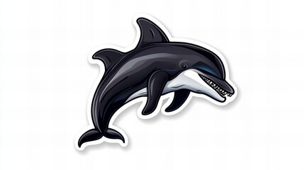 A playful illustration of a dolphin leaping through the water.  Its sleek, black and white body contrasts beautifully against the white background.