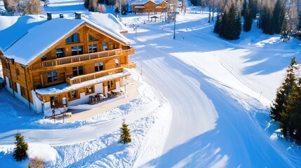 Fototapeta premium Stunning Alpine Chalet Winter Wonderland Ski Slope View