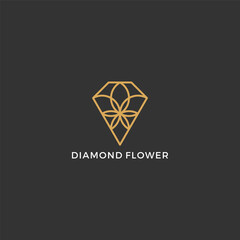 diamond flower bloom logo design vector
