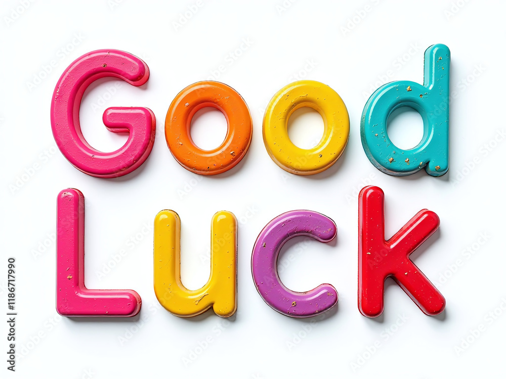 Aufkleber colorful letters spelling good luck isolated on a white background with a transparent png image. 000