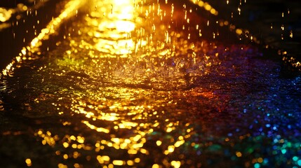 Naklejka premium Bright Rainbow Colors in Photorealistic Water Splash Background