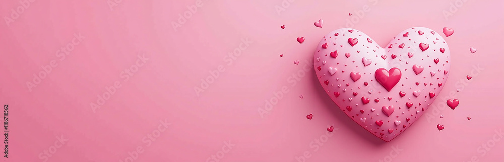 Poster colorful illustration of a cute heart on a bright pink background for use as a design element or pla