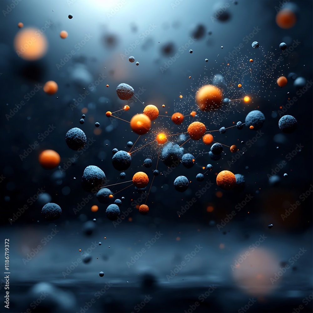Poster abstract data visualization of interconnected nodes connectors and shimmering holographic effects in