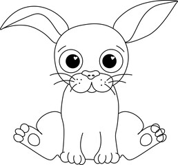 cute Rabbit. Cartoon graphic line lapin. Vector  Bunny china new year isolated on transparent background, coloring book