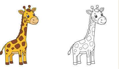 Fototapeta premium Cute Giraffe Coloring Page for children. Illustration of artwork