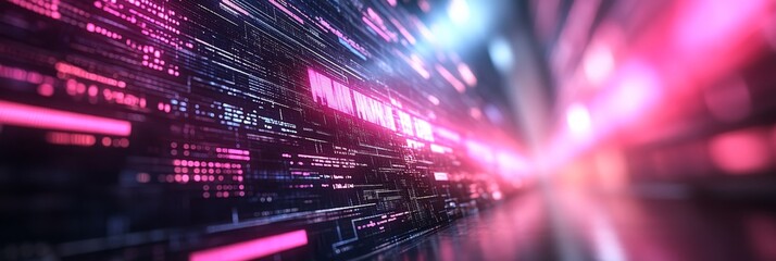 Fototapeta premium Abstract Data Visualization With Pink Glowing Lines, Futuristic Technology Background.