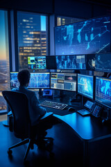 Naklejka premium Modern JB Systems Technology in a High-Tech Workstation: Data Analytics in Progress