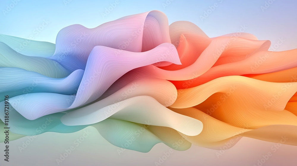 Poster breathtaking abstract design featuring undulating iridescent forms in a captivating shimmering displ