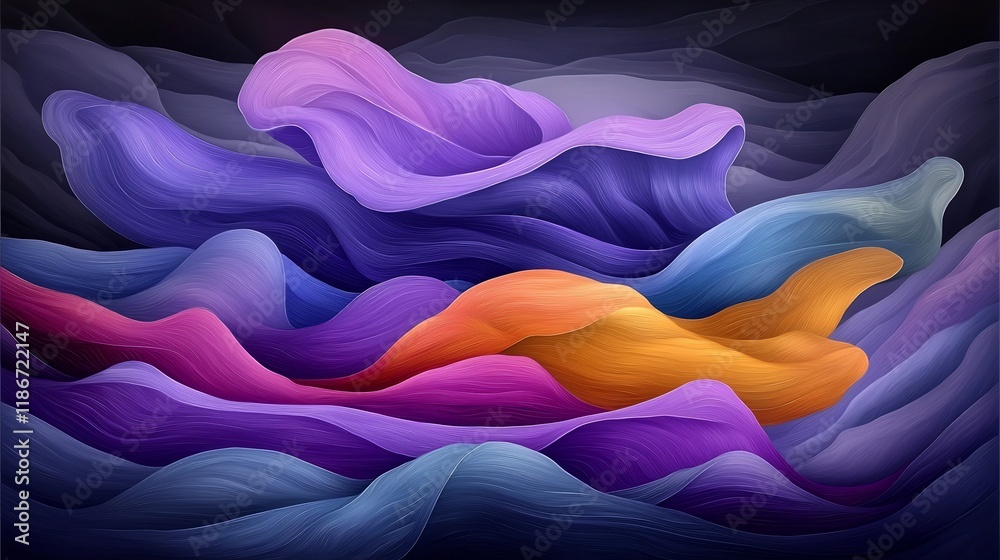 Poster breathtaking abstract design of undulating iridescent forms in a captivating shimmering display with