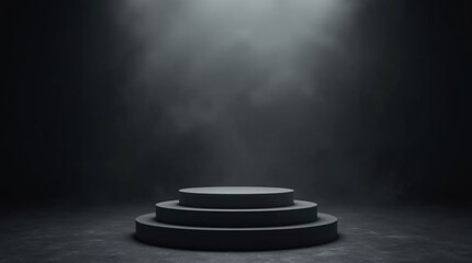 A black studio room with a spotlight is used as a background for showcasing products and creating montages for product displays