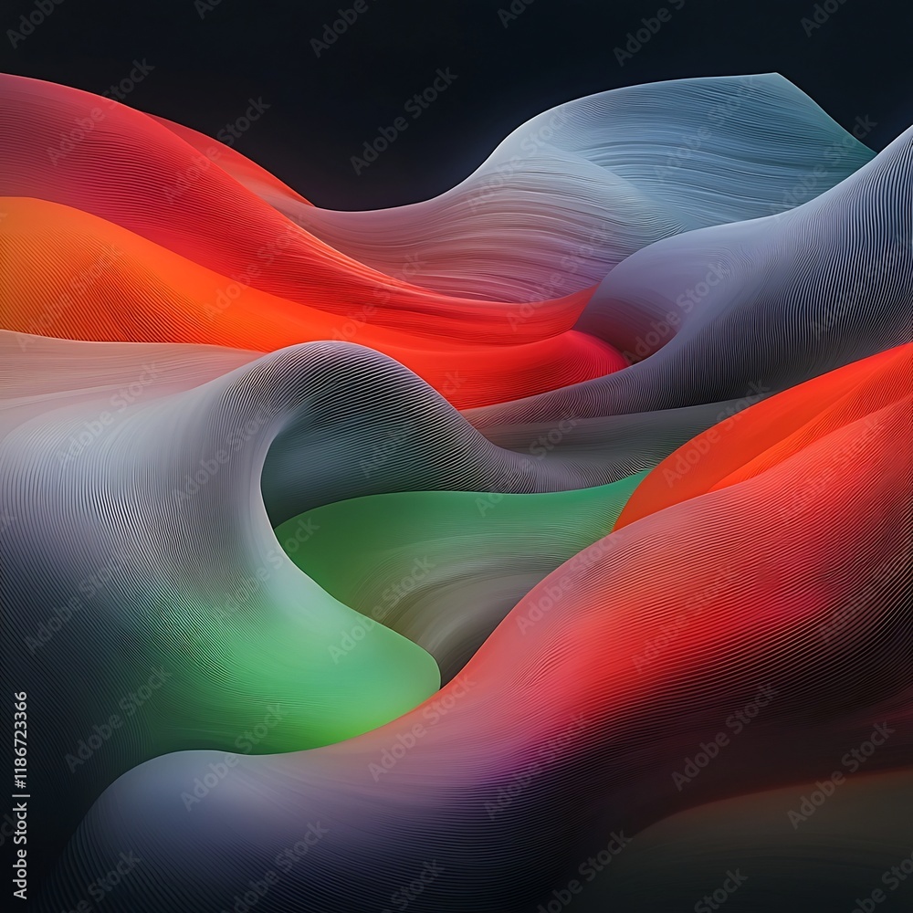 Poster captivating abstract design of undulating iridescent forms organic rippling patterns in a shimmering