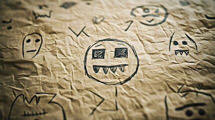 Fun Doodles on Textured Kraft Paper Background with Rustic Appeal