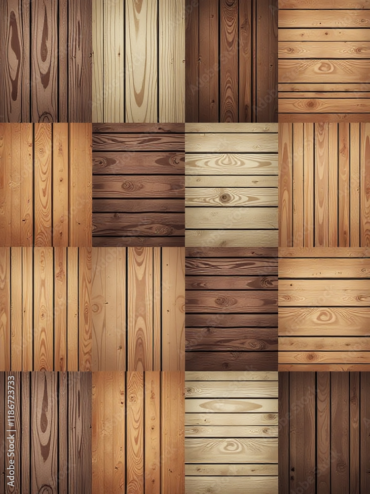 Poster collection of 15 different striped wood textures in various colors used as backgrounds for creative 