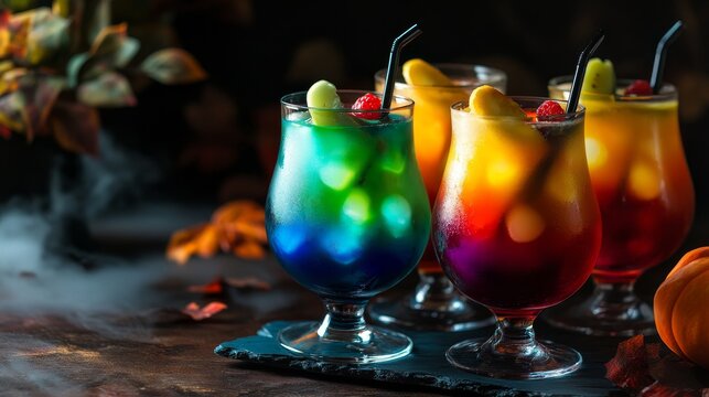 Halloween themed drink for a festive party, featuring vibrant colors and creative presentation, perfect for adding a spooky touch to your Halloween party celebration.