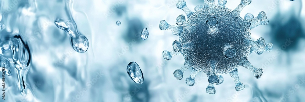 Aufkleber viruses suspended in droplets of water demonstrating microscopic interactions and potential transmis
