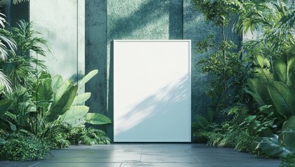 Lush Tropical Garden with Blank Canvas: Serene Minimalist Artwork